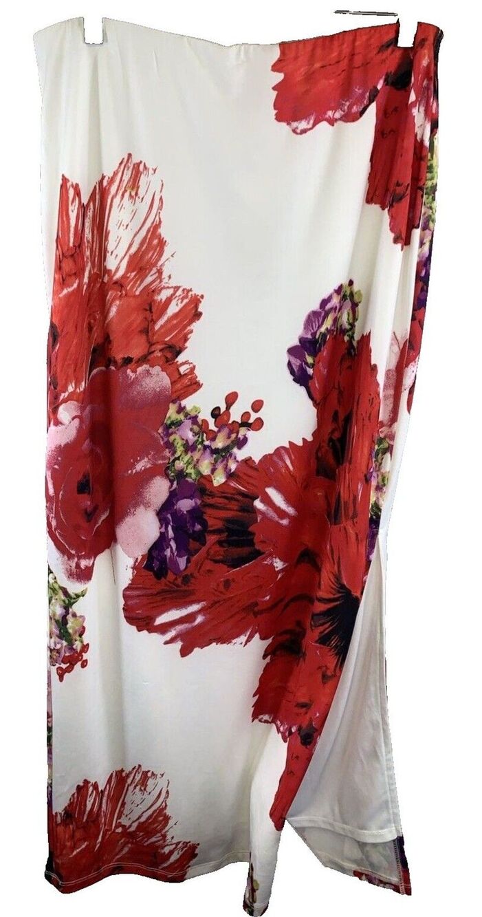 Catherine Malandrino Women's Size L Maxi Skirt Floral A Line Side Slit Stretch